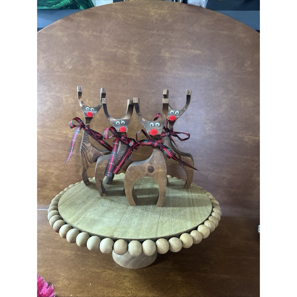 Vintage Wooden Danish Reindeer Family Christmas Decor Set 4